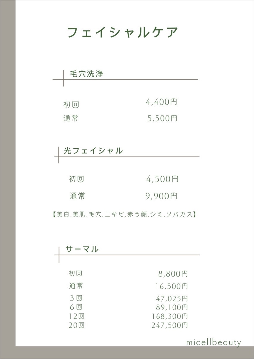 料金表-フェイシャルケア